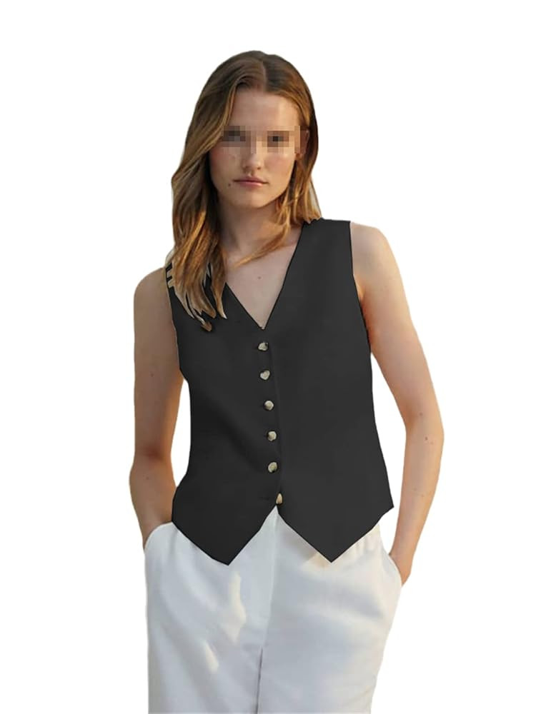 Ownwfeat Women's Sleeveless Suit Vest Business Formal Single Breasted V Neck Waistcoat | Amazon (US)