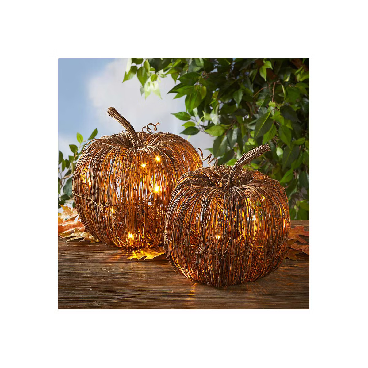 The Lakeside Collection Rattan Lighted Pumpkin - Harvest Halloween Decor for Tabletops, Mantles | Target