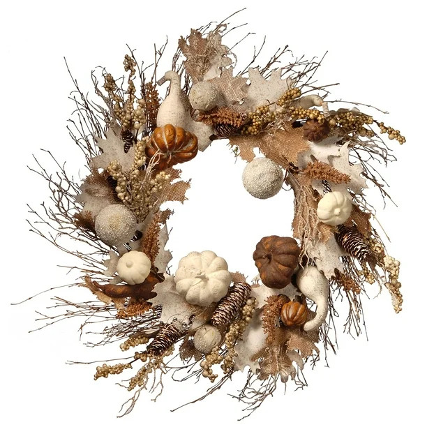 White and Brown Artificial Autumn Wreath - 28-Inch, Unlit - Walmart.com | Walmart (US)