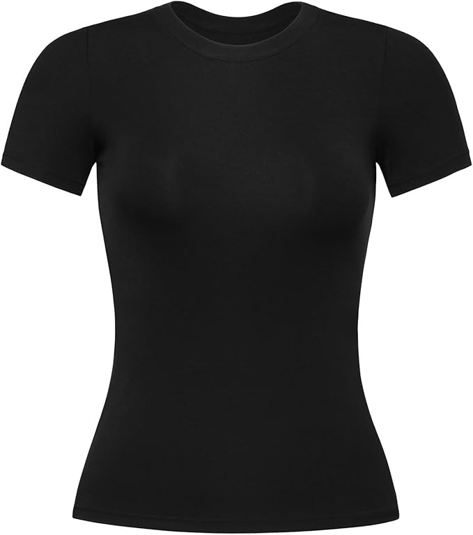AUROLA Everyday Fitted T-Shirt for Women,Crew Neck Basic Short Sleeves T ShirtCrop Tops Modal Sli... | Amazon (US)