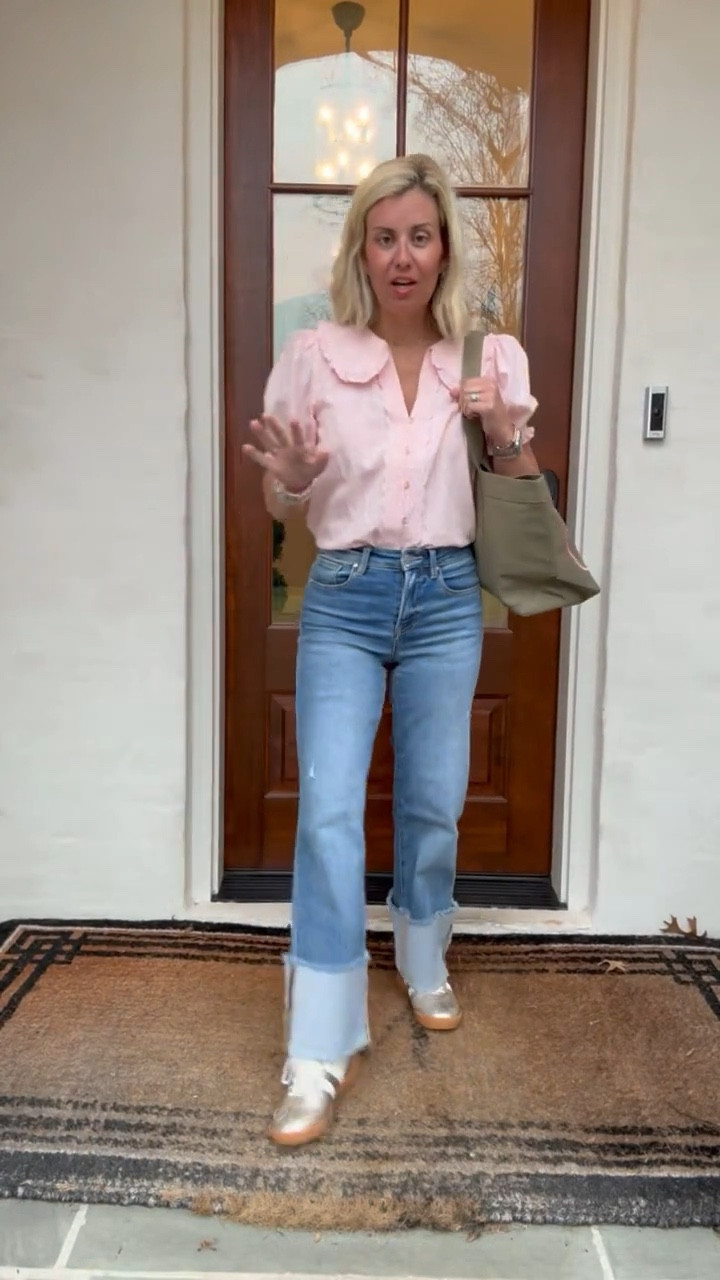 Adorable Peter Pan Collar blouse that also comes in white and black. I’ve been wearing these jeans on repeat lately. 
Blouse - small 
Jeans - 25 (size down 1)
Shoes -  8
Bag - medium size 
Use my code MIXMATCH15 for a one time 15% off your order

 

#LTKdayinmylife #LTKmomlife #LTKOver40