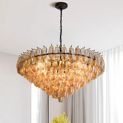 Angulo 14 - Light Modern Round Chandelier Ceiling Light Pendant Lighting Fixture with Tiered Smoke Glass Tubes | Wayfair North America