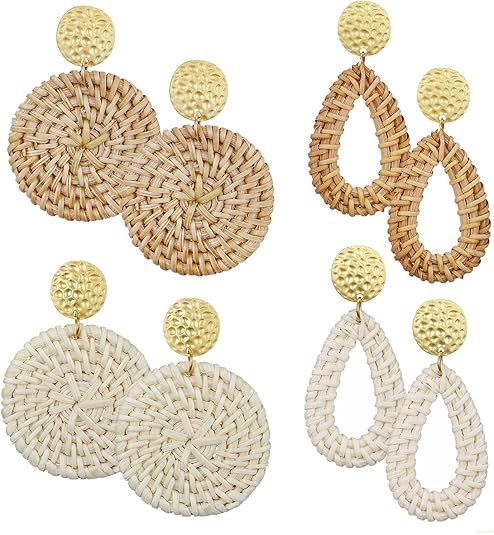 AIDSOTOU Rattan Earrings for Women Lightweight Geometric Statement Earrings Handmade Straw Wicker... | Amazon (US)