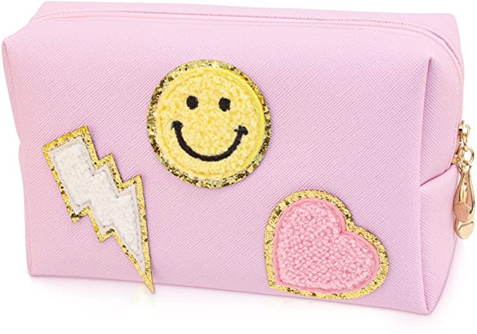 dark swan Preppy Makeup Bag Pu Leather Portable Waterproof Cosmetic Bag Travel Makeup Bag Organiz... | Amazon (US)