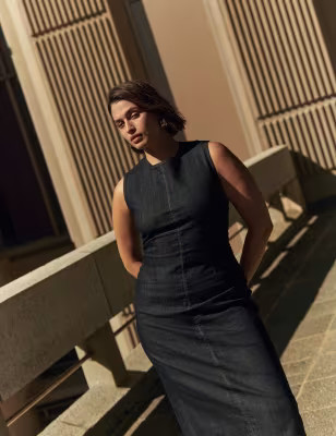 Denim Round Neck Ruched Midaxi Column Dress | Marks & Spencer (UK)