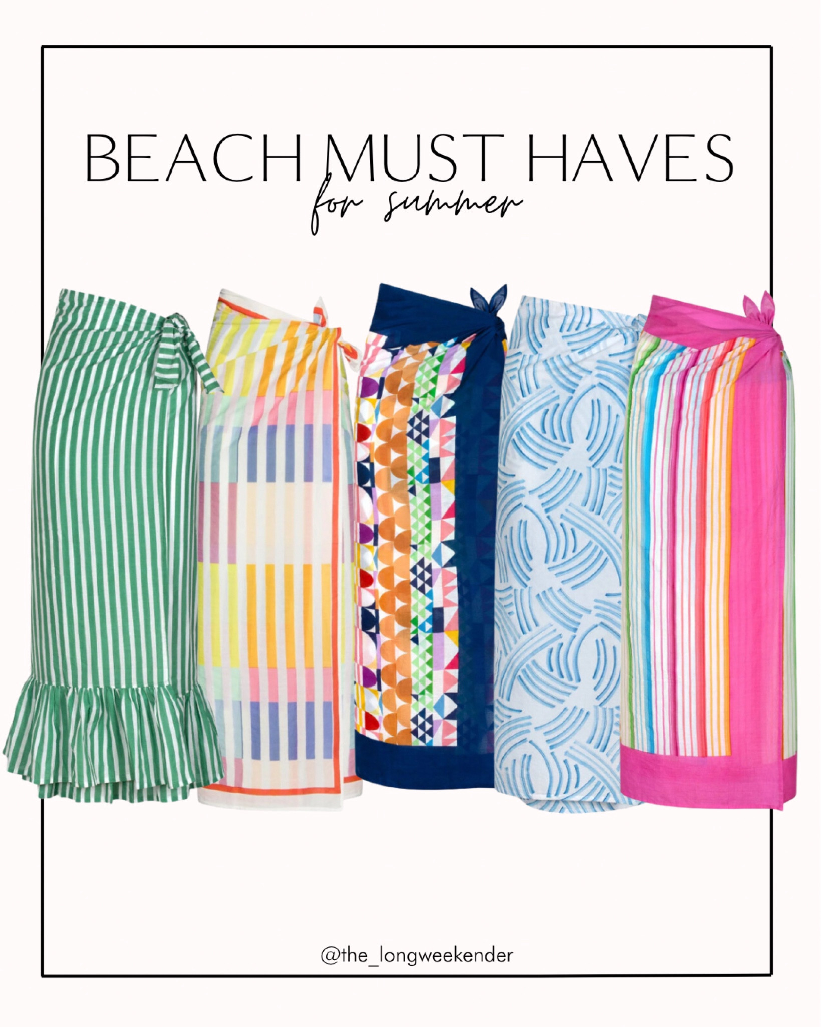 Beach must haves for vacation! I love wearing a sarong to the beach and pool - they are lightweight + these prints are so fun for summer! 

Vacation outfit, beach outfit, sarong, beach coverup, vacation outfit ideas, summer outfit 

#LTKstyletip #LTKswim #LTKtravel