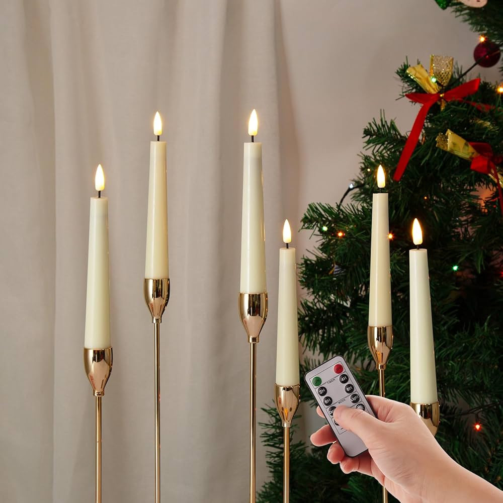 Eywamage Short Ivory Flameless Taper Candles with Remote, Flickering Battery LED Wax Candlesticks... | Amazon (US)