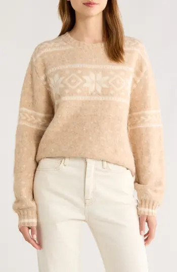 All in Favor Fair Isle Crewneck Sweater in Beige Ivory at Nordstrom Rack, Size X-Small | Nordstrom Rack