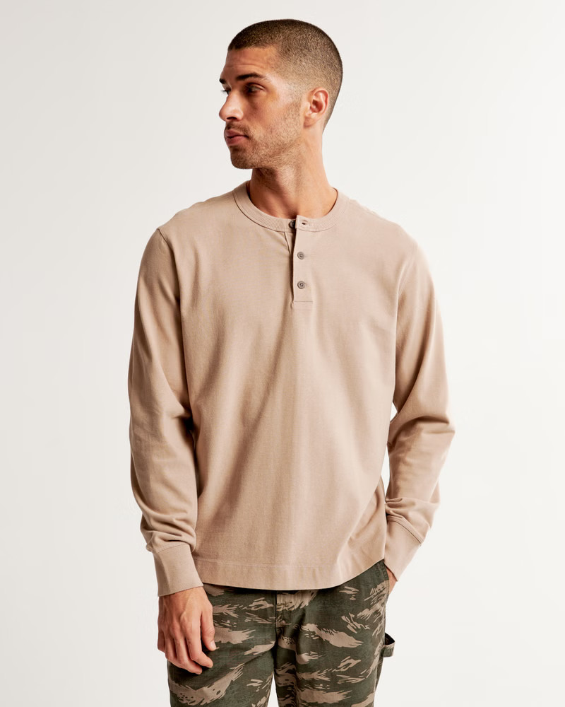 Long-Sleeve Premium Heavyweight Henley Tee | Abercrombie & Fitch (US)