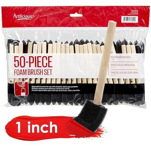 Artlicious Foam Brush Set - Pack of 50 Disposable, 1-inch Sponge Paint Brushes for Acrylic Painting, Staining, Varnishes & DIY Craft Projects - Art Supplies | Amazon (US)