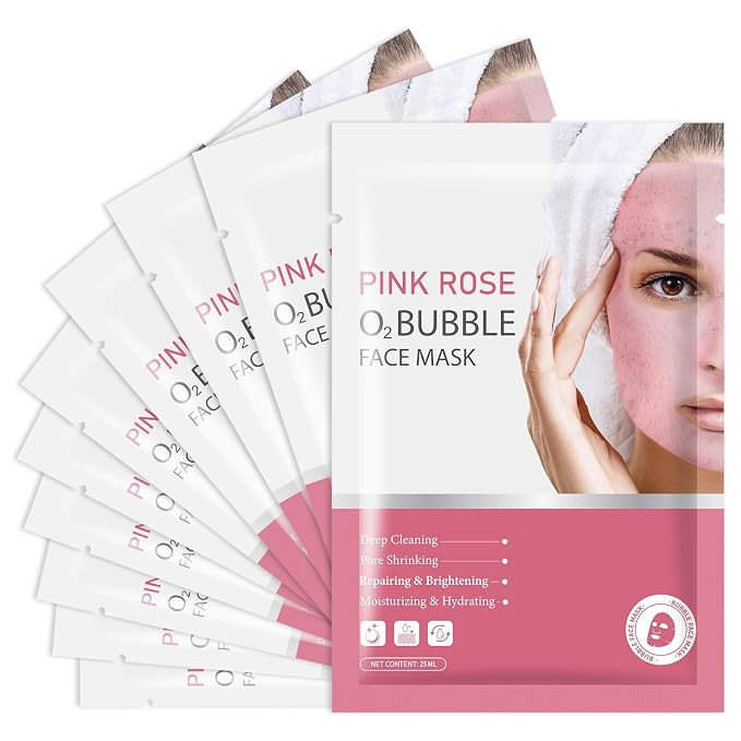 Pack of 10 Pink Rose O2 Bubble Face Masks Skincare - Spa Gifts for Women - Bubble Face Sheet Mask... | Amazon (US)