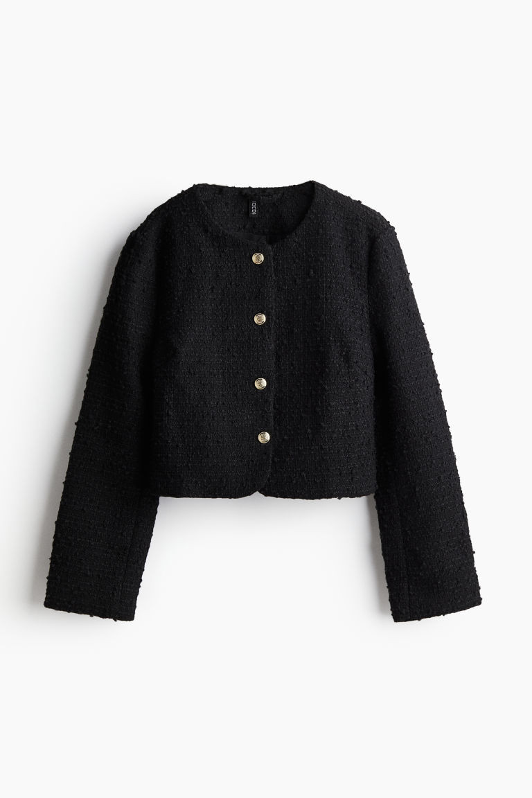 H & M - Short Bouclé Jacket - Black | H&M (US + CA)