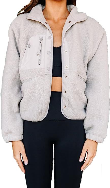 Womens Winter Coats Casual Lapel Long Sleeve Fleece Faux Fur Jacket | Amazon (US)