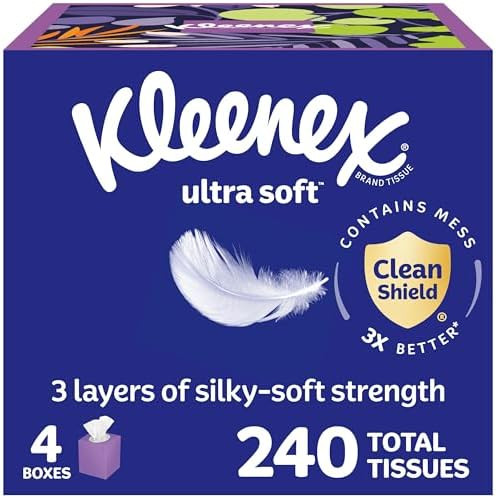 Kleenex Ultra Soft Facial Tissues, 4 Cube Boxes, 60 Tissues per Box, 3-Ply (240 Total), Packaging... | Amazon (US)