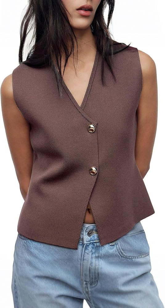 Sweater Vest Women Vest Tops Button Down Sleeveless Cute Vest 2025 Summer Spring Work Business Ca... | Amazon (US)