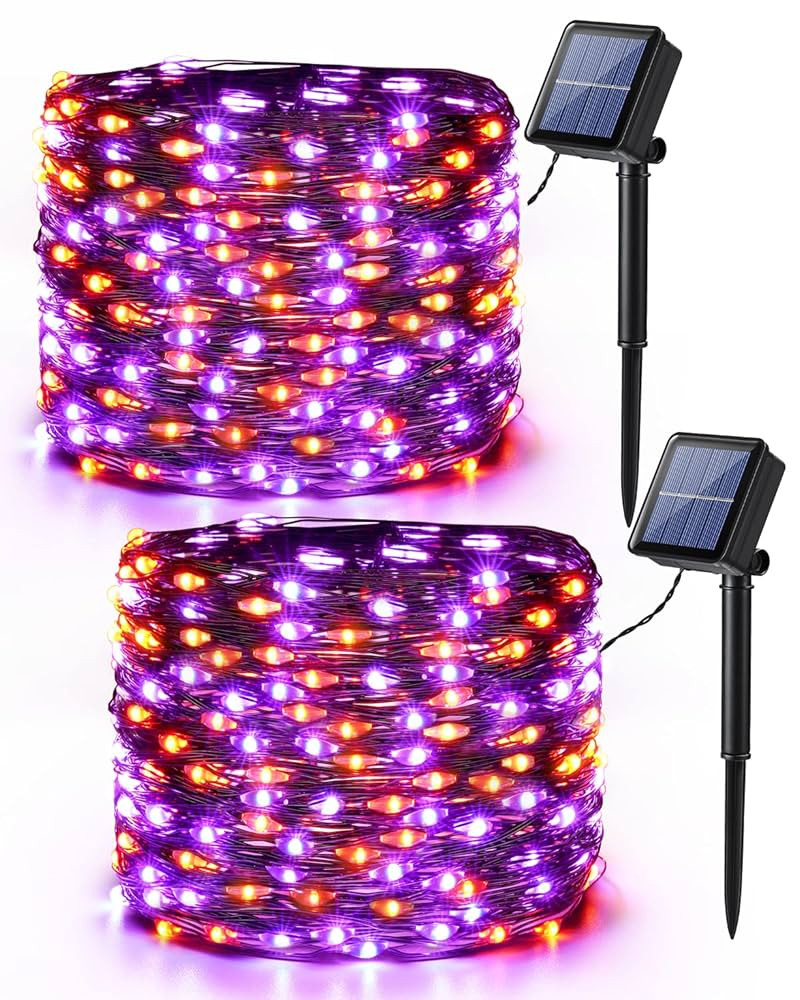 Brizled Orange & Purple Halloween Lights, 2 Pack Total 78FT 240 LED Solar Halloween Fairy Lights,... | Amazon (US)