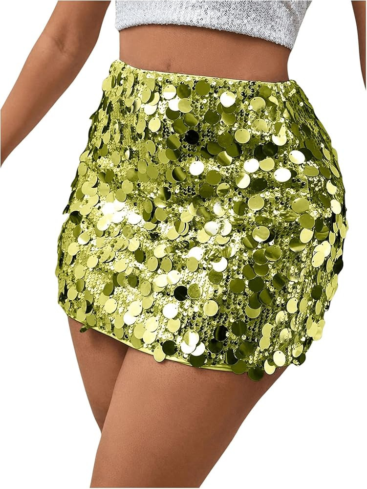 SHENHE Women's Sparkly Sequin High Waist Party Club Mini Bodycon Rave Skirt | Amazon (US)