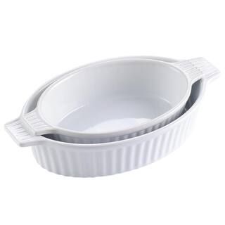 MALACASA 2-Piece White Oval Porcelain Bakeware Set 12.75 in. and 14.5 in. Baking Dish BAKE.BAKE-0... | The Home Depot