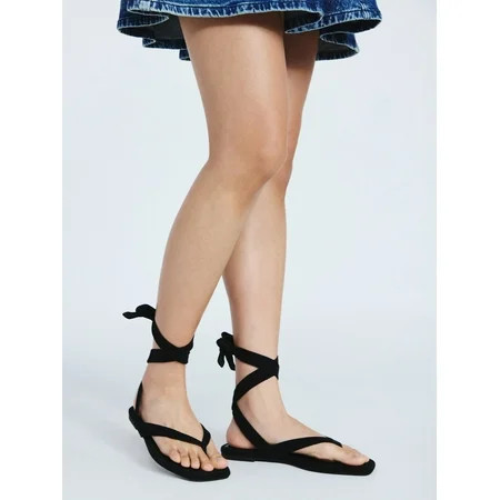 Scoop Women's Faux Suede Ankle Wrap Flat Sandals | Walmart (US)