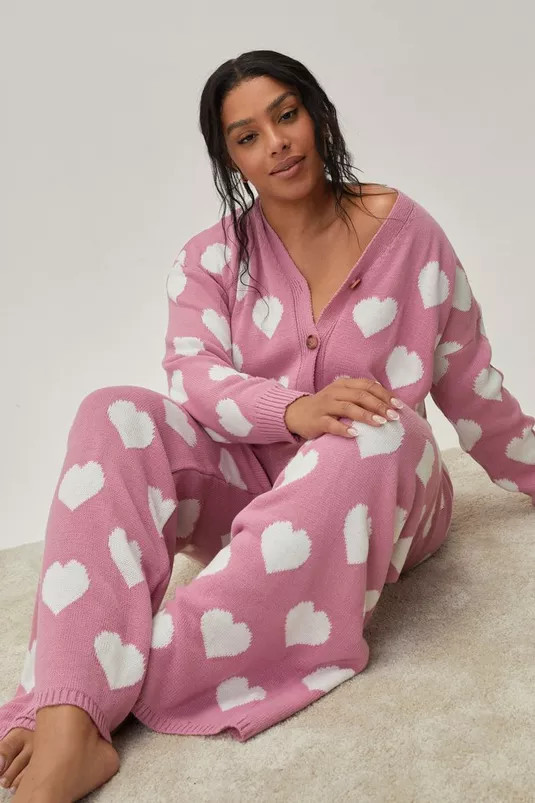 Plus Heart Cardigan and Pants Lounge Set | Nasty Gal (US)