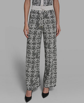 KARL LAGERFELD PARIS Women's Lace Print Soft Pull-On Pants, Regular & Petite - Macy's | Macy's