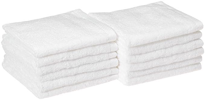 AmazonBasics Quick-Dry Bathroom Washcloth, 100% Cotton, Set of 12, White | Amazon (US)