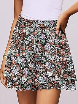 Caracilia Skorts for Women Boho Casual Beach Mini Skirts Summer Floral Ruffle Chiffon Flowy Short... | Amazon (US)