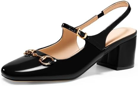 PiePieBuy Womens Slingback Chunky Heels Mary Jane Shoes Slip On Buckle Strap Dress Shoes Closed R... | Amazon (US)
