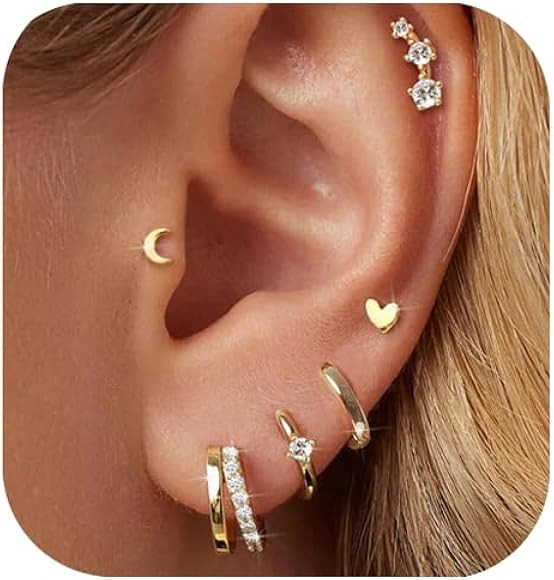 Small Gold Hoop Earrings for Women Dainty Gold Earrings, 14K Gold Plated Hypoallergenic Stud Earr... | Amazon (CA)