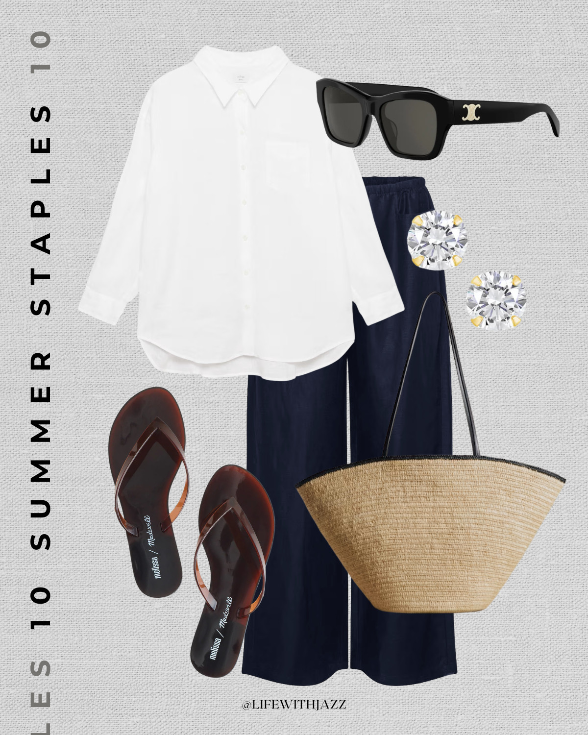 elevated summer outfit 

relaxed button up / navy pants / sezane straw tote / jelly sandals / gucci sunglasses / elevated dressy

#LTKootd