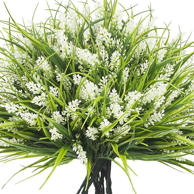 20 Bundles Artificial Plants Outdoor Fake Monkey Grass with Flowers (White) | Amazon (US)