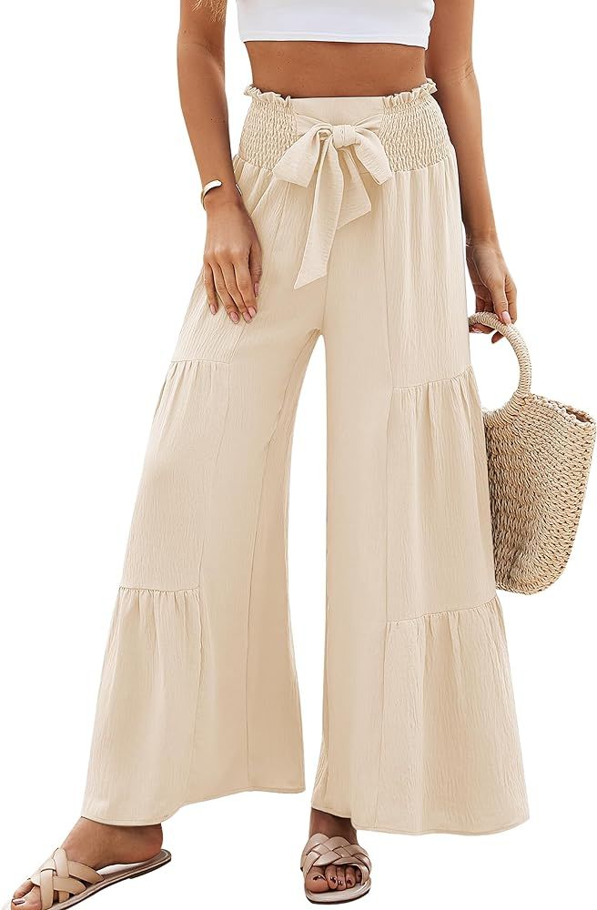 Blooming Jelly Women Linen Pants Summer Vacation Outfits Wide Leg High Waisted Pants Palazzo Flow... | Amazon (US)
