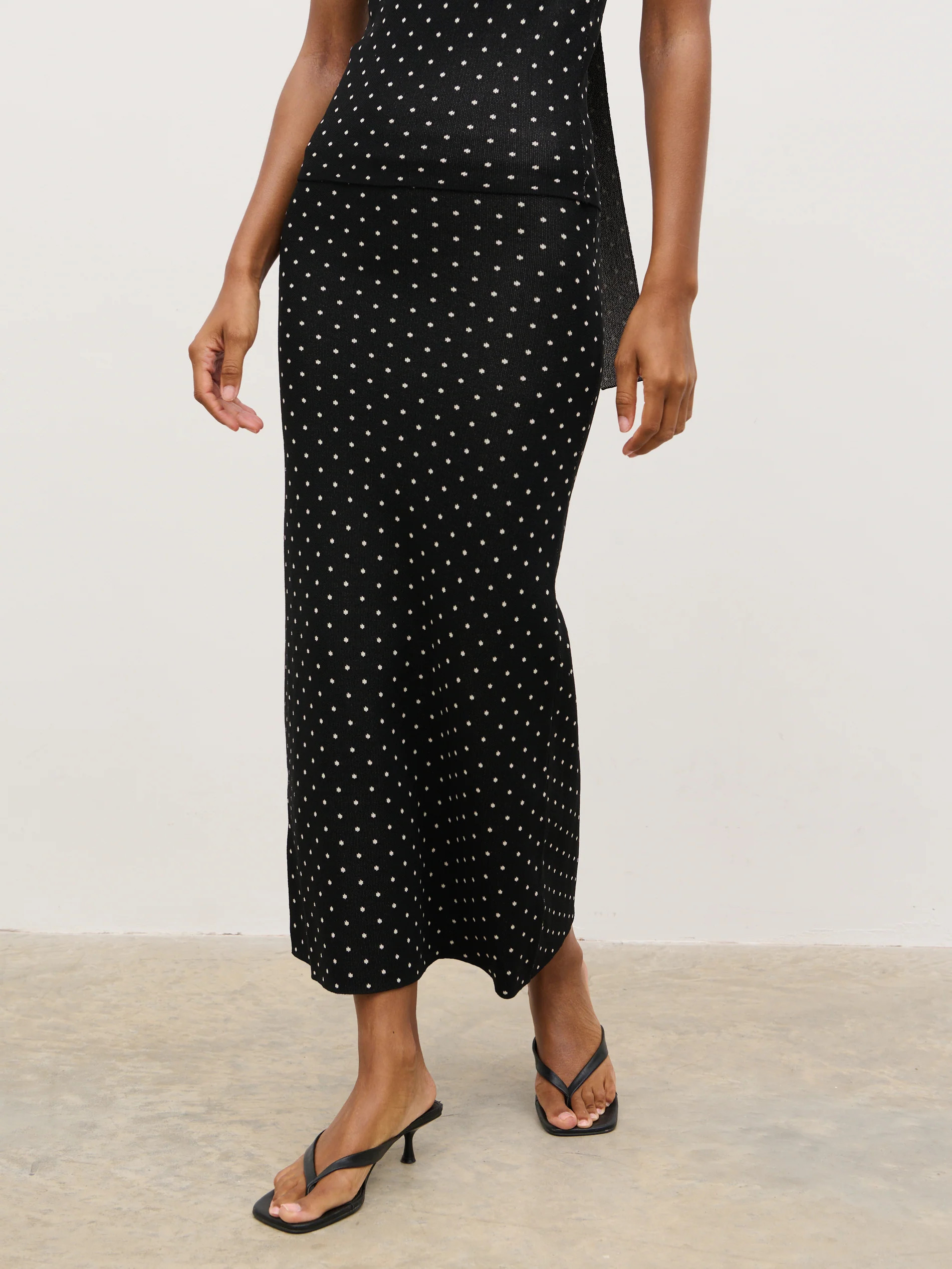 Bonnie Polka Dot Knit Midaxi Skirt - Black and Cream | Pretty Lavish (UK)