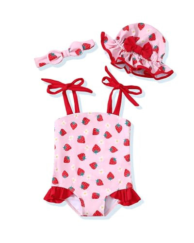 Renotemy Baby Girl Strawberry Ruffle Sleeveless Swimsuit 3-6 Months | Amazon (US)