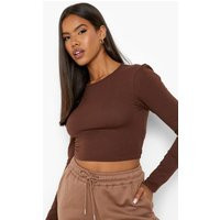Womens Basic Long Sleeve Crew Neck Top - Brown - 12 | boohoo (US & Canada)