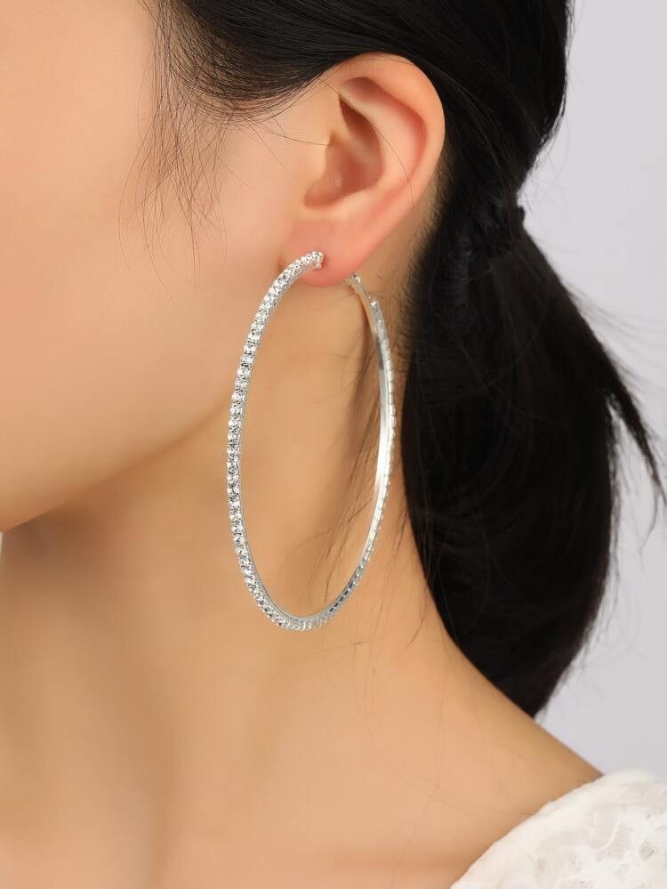 Rhinestone Decor Hoop Earrings | SHEIN