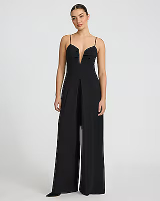 Crepe Deep V-Wire Pleated Wide Leg Jumpsuit with Pockets | Express