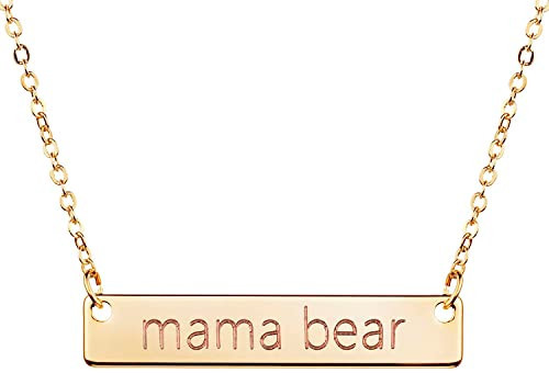 MignonandMignon Mama Bear Necklace Gold Silver Rose Gold Mom Necklace Bar Necklace Mother's Day Gift Jewelry for Mom (Gold) - 4N | Amazon (US)