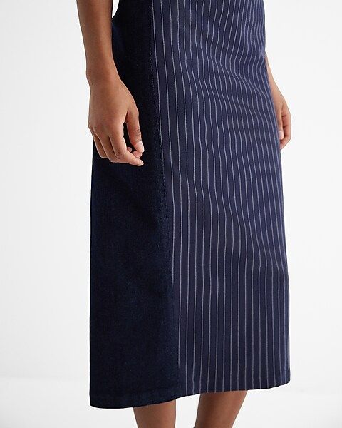 Pinstripe Denim Back Strapless Midi Sheath Dress | Express