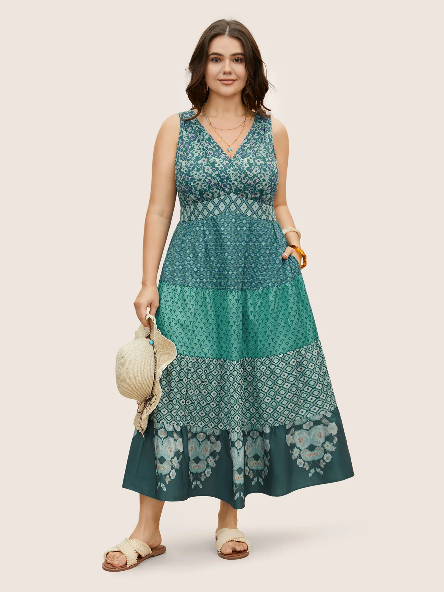 Bandana Patchwork Floral Sleeveless Dress | Bloomchic