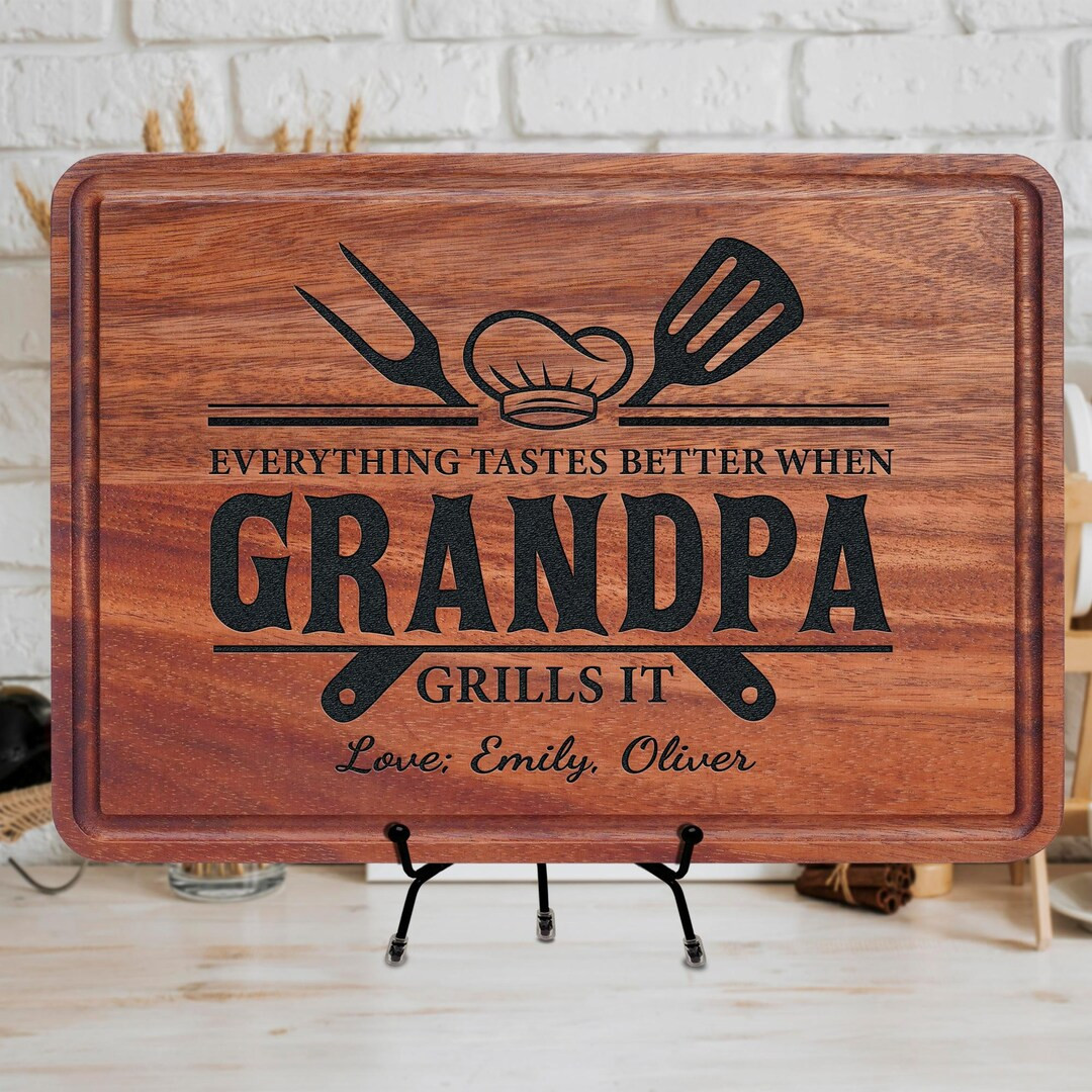 Personalized BBQ Cutting Board Gift for Grandpa, Grilling Accessory, Gift From Grandkids, Father'... | Etsy (US)