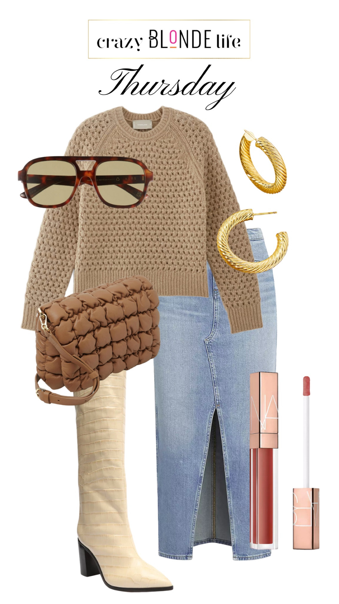 An easy look with closet staples! This denim skirt from frame is perfect with a cozy knit and boots! 

#LTKstyletip #LTKshoecrush