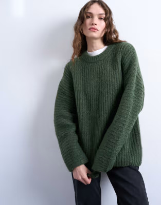 Topshop oversized balloon sleeve rib knit sweater in green | ASOS | ASOS (Global)