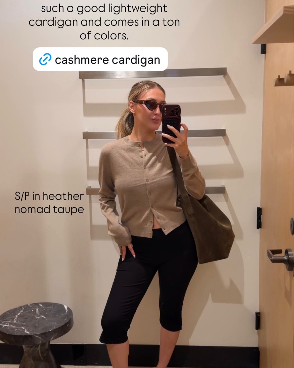 Aritzia try-on postpartum 

Pink striped crewneck - size S/P (sooo good!!) 
Capris pants - size 6 (Soooo good!!)
Striped cotton t-shirt blue - S/P
cashmere cardigan - size S/P, heather nomad taupe
Brown pleated shorts size 2 (I’d size up one or two sizes) 
Black pleated shorts - size 6, TTS
White cotton long sleeve- size S/P
Pink cami S/P 

Cateye women’s polarized sunglasses - in coffee and crème 
Jelly sandals in caramel, TTS or size one up
Suede bucket bag - in olive, linked the new version

Aritzia haul 
Aritzia favorites 
Postpartum outfits 
Fall outfits 
Transitional fall outfits 
Madewell handbag

@Aritzia @Madewell