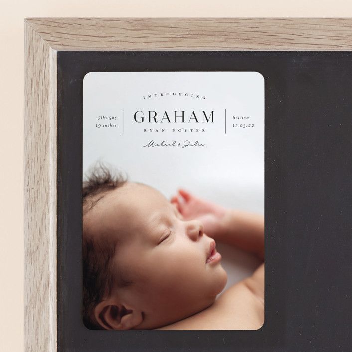 "On Top" - Customizable Birth Announcement Magnets in Black by Michelle Taylor. | Minted