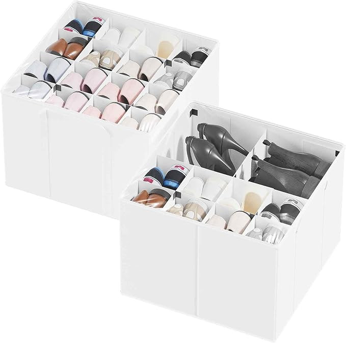 SpaceAid Shoe Organizer for Closet, 2 Pack Foldable Shoe Storage Containers Baskets Boxes Bins w/... | Amazon (US)
