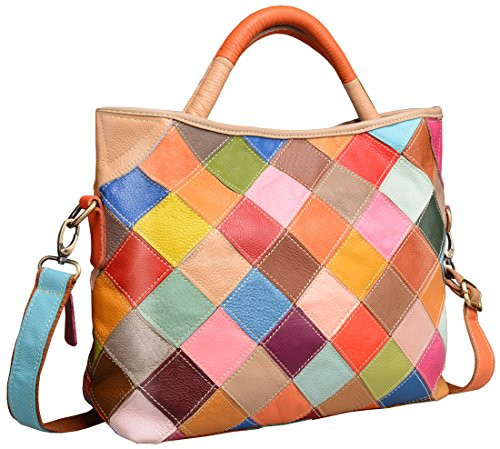 HESHE Genuine Leather Handbags Colorful Purses for Women Crossbody Bag Multi-color Tote Purse Designer Hobo Shoulder Bag(Colorful-2B4029) | Amazon (US)