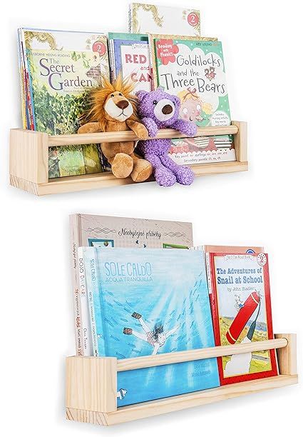 PMLYQ 2 Pack Wood Floating Nursery Shelves,Kitchen Spice Rack,Book Shelf Organizer (Natural Wood ... | Amazon (US)
