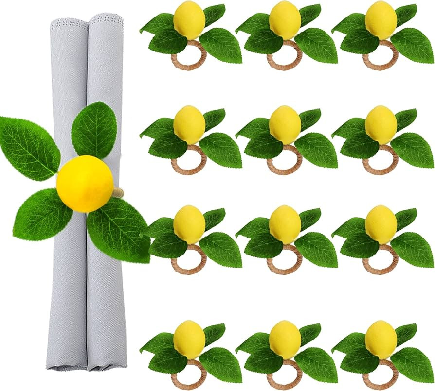 Lemon Napkin Rings Set of 12, Faux Lemon Summer Farmhouse Napkin Ring Holder for Dining Table Dec... | Amazon (US)
