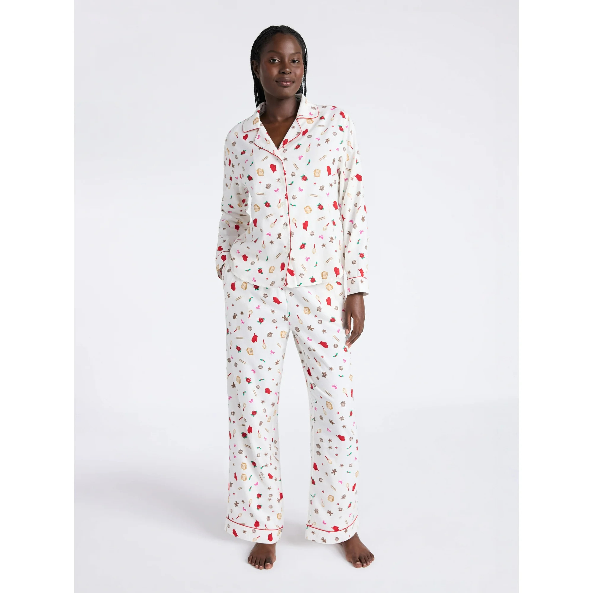 Joyspun Women's Long Sleeve Flannel Sleep Top and Pants Pajama Set, 2-Piece, Sizes XS-3X - Walmar... | Walmart (US)